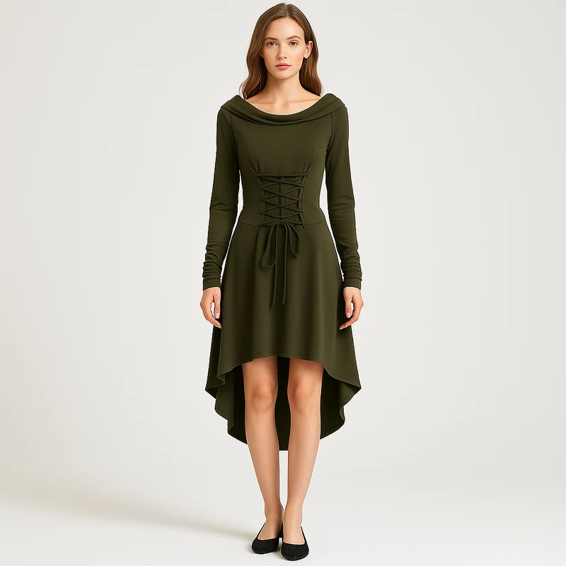 MoonShadow Gothic Kleid – Damen Cosplay Kleid mit Kapuze & Ärmeln