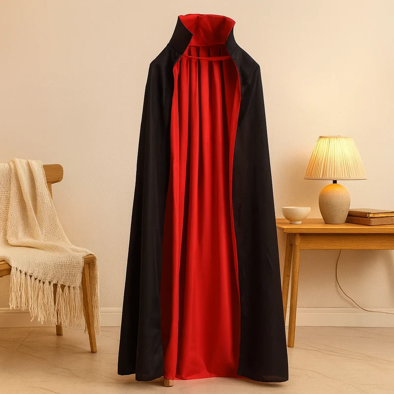 BloodMoon Vampir Mantel – Schwarzer & roter Halloween Umhang