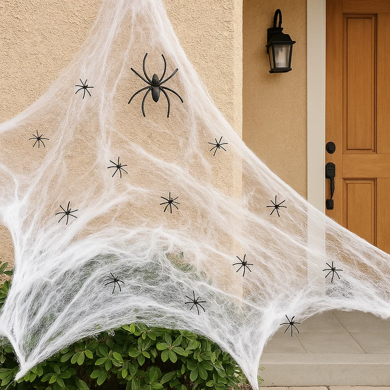Horror-Spinnennetz-Set – 200 weiche Netze mit gruseligen Kunstspinnen
