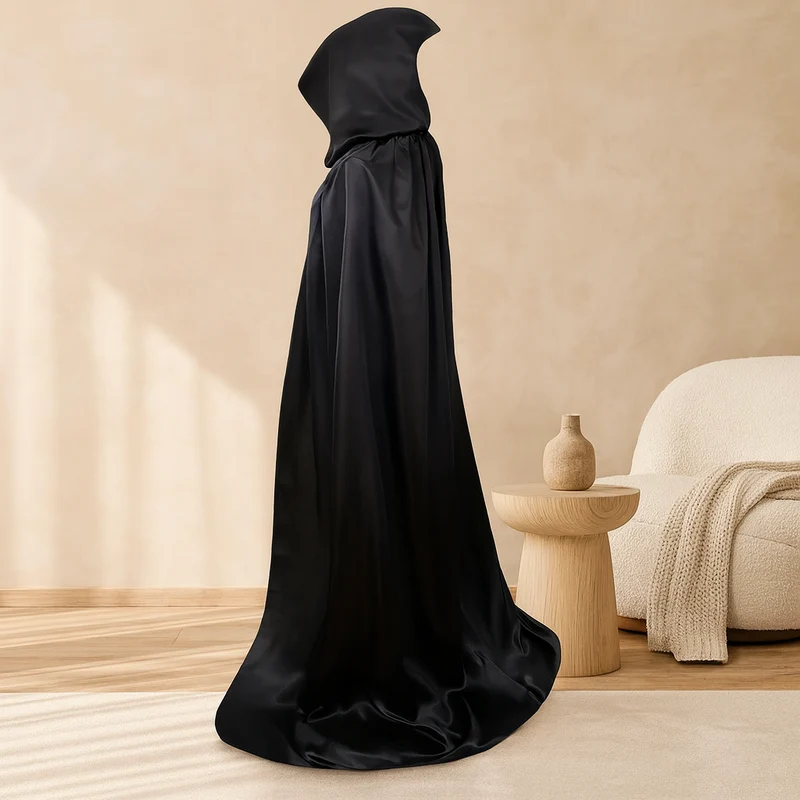 NightShade Halloween Cape – Schwarzes Polyester Kostüm mit Kapuze
