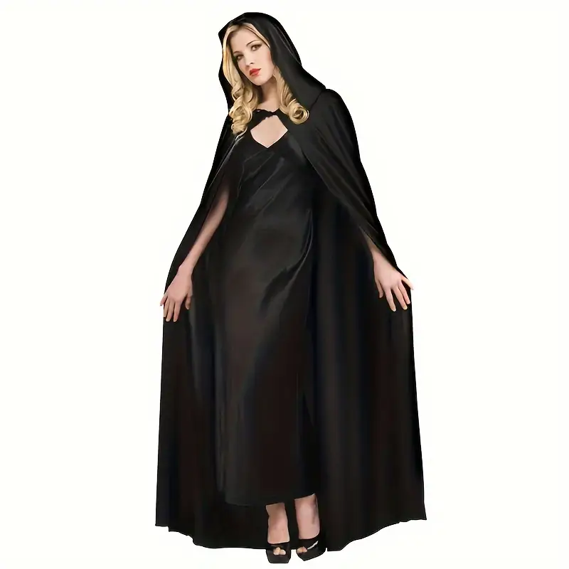 NightShade Halloween Cape – Schwarzes Polyester Kostüm mit Kapuze