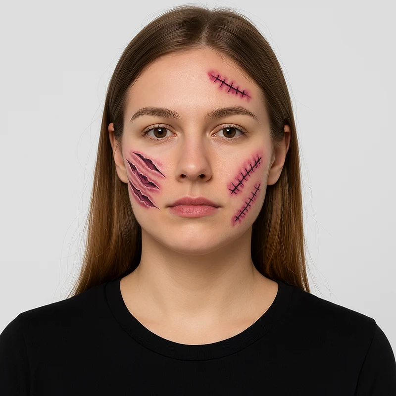 3D Blutwunden Tattoo Sticker – Wasserfestes Halloween Make-up Accessoire