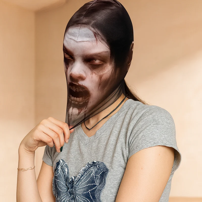 PhantomVeil Horror Maske – Waschbare Mesh-Maske für Halloween & Cosplay
