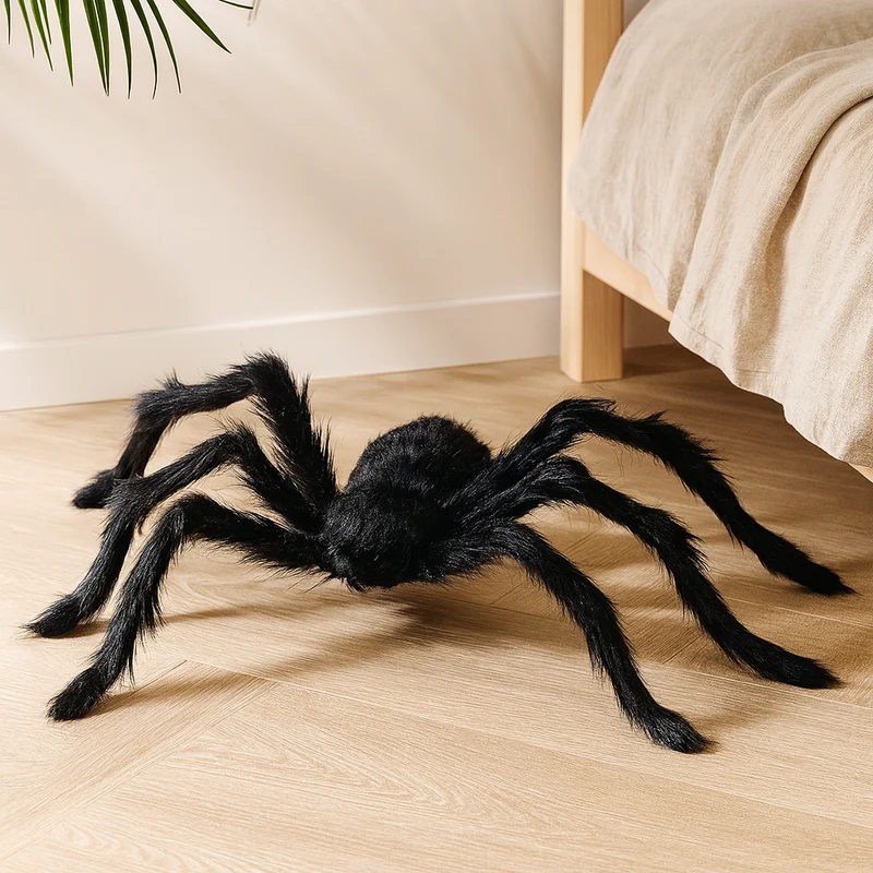 DarkCrawl Riesenspinne 150 cm – Schwarze Halloween Dekoration für Haus & Garten