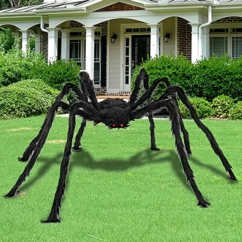 DarkCrawl Riesenspinne 150 cm – Schwarze Halloween Dekoration für Haus & Garten