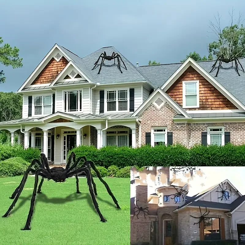 DarkCrawl Riesenspinne 150 cm – Schwarze Halloween Dekoration für Haus & Garten