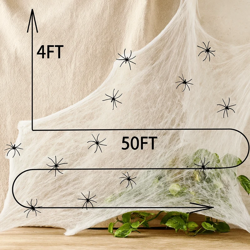 CreepWeb Halloween Deko – 200 g Spinnennetz mit 10 Plastikspinnen