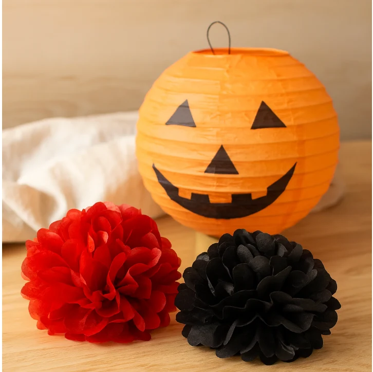 ShadowGlow Halloween Papierlaternen Set – 13 Stück Kürbis & Blumenball Deko
