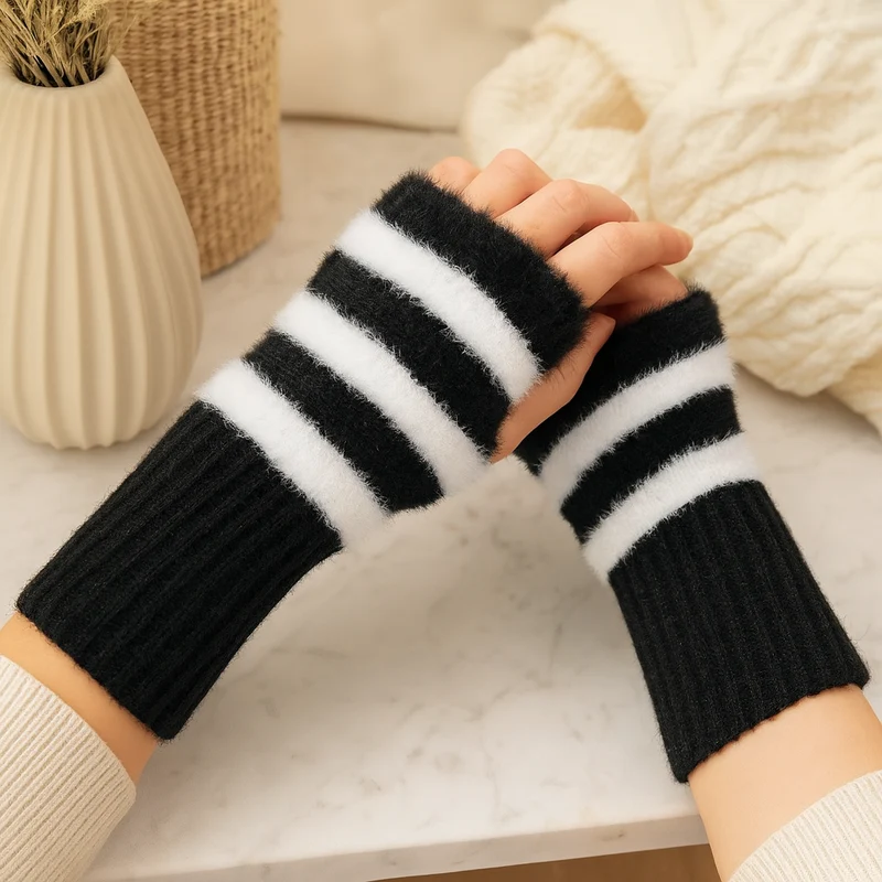 Heike | Fingerlose Plüsch-Strickhandschuhe