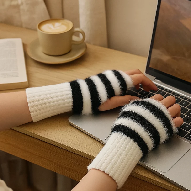 Heike | Fingerlose Plüsch-Strickhandschuhe