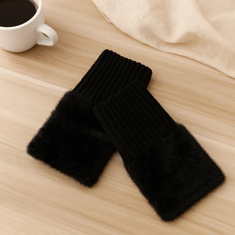Heike | Fingerlose Plüsch-Strickhandschuhe