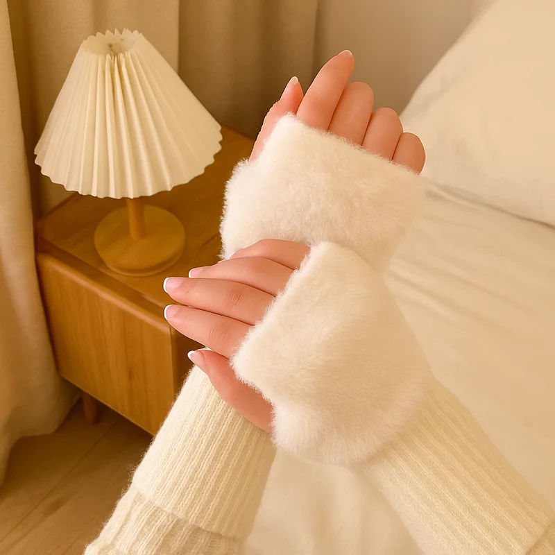 Heike | Fingerlose Plüsch-Strickhandschuhe