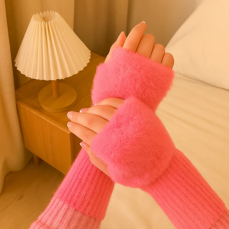 Heike | Fingerlose Plüsch-Strickhandschuhe