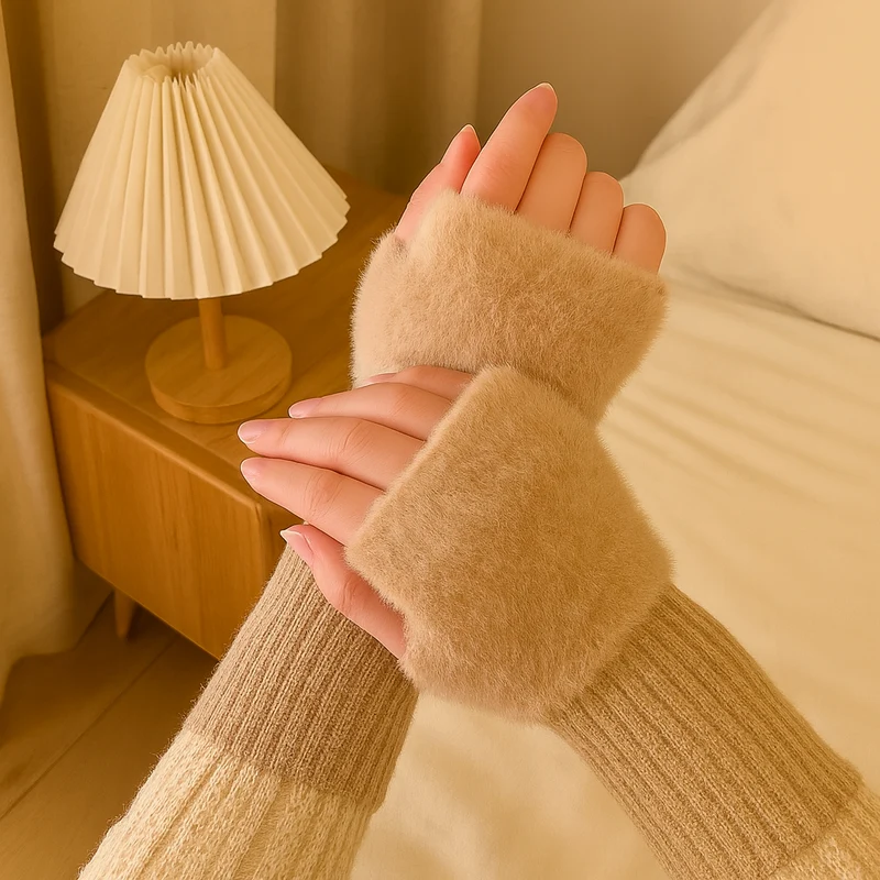 Heike | Fingerlose Plüsch-Strickhandschuhe