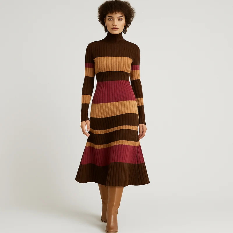 Helen | Colorblock-Strickkleid mit Stehkragen