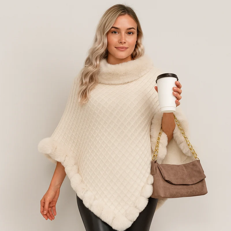 Maribeth | Cardigan mit Kunstpelzbesatz und asymmetrischem Saum