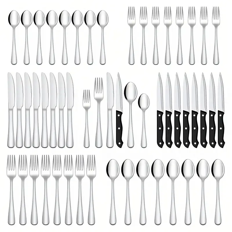 Silvaris | 48-teilige spülmaschinenfeste Besteckkollektion – Moderne Kontrastmuster