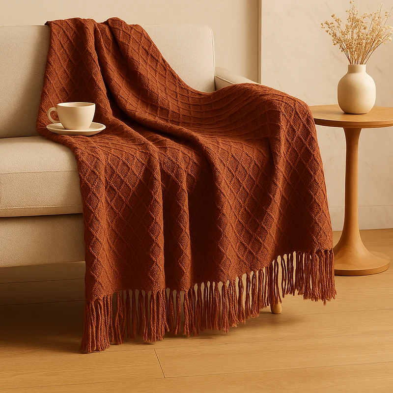 Weiche, gemütliche Überwurfdecke im Vintage-Stil mit geometrischem Muster für Couch und Bett