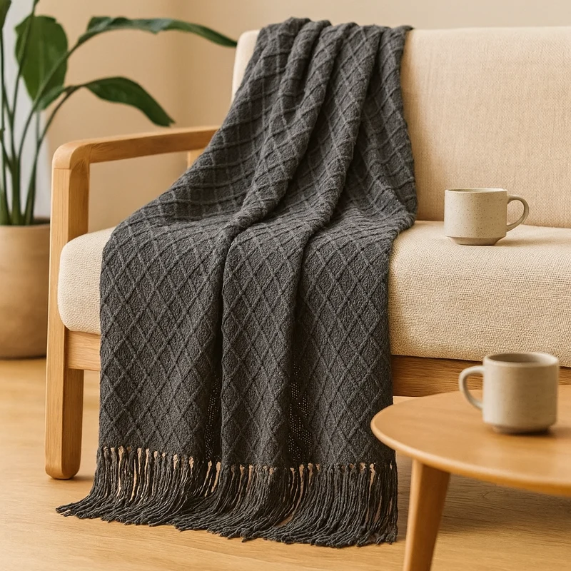 Weiche, gemütliche Überwurfdecke im Vintage-Stil mit geometrischem Muster für Couch und Bett