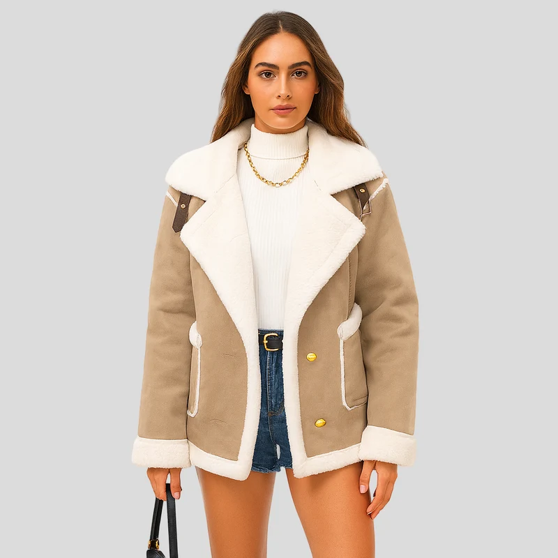 Isabella | Plüschige Winterjacke mit Knopfverschluss und Revers