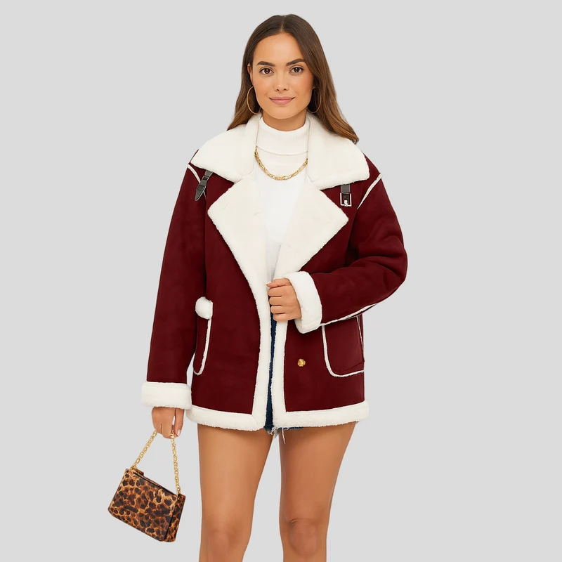 Isabella | Plüschige Winterjacke mit Knopfverschluss und Revers