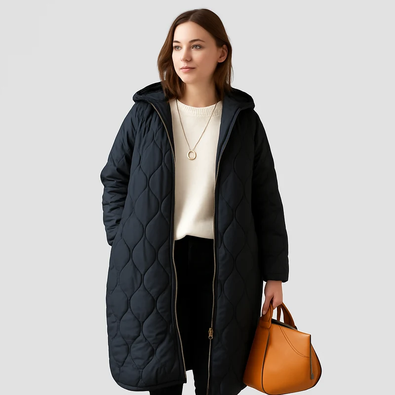 Lorelei | Damen Stepp-Winterjacke Plus Size mit Kapuze und Praktischem Reißverschluss