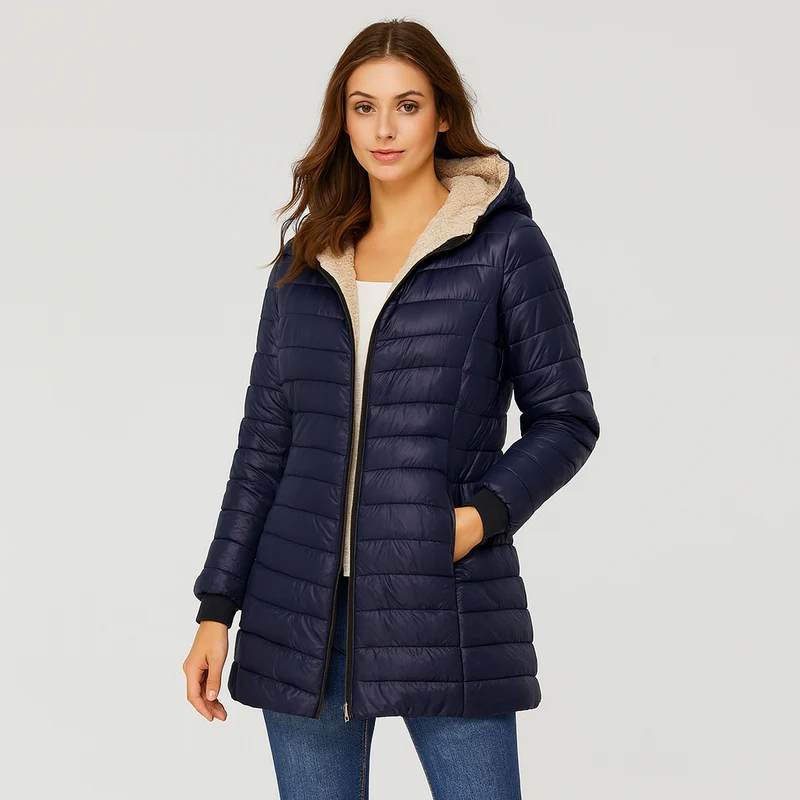 Elara | Kuscheliger Puffer-Kapuzenmantel mit Reißverschluss