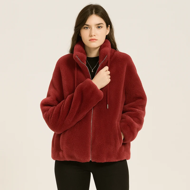 Kortney | Rote Plüschjacke aus Kunstpelz