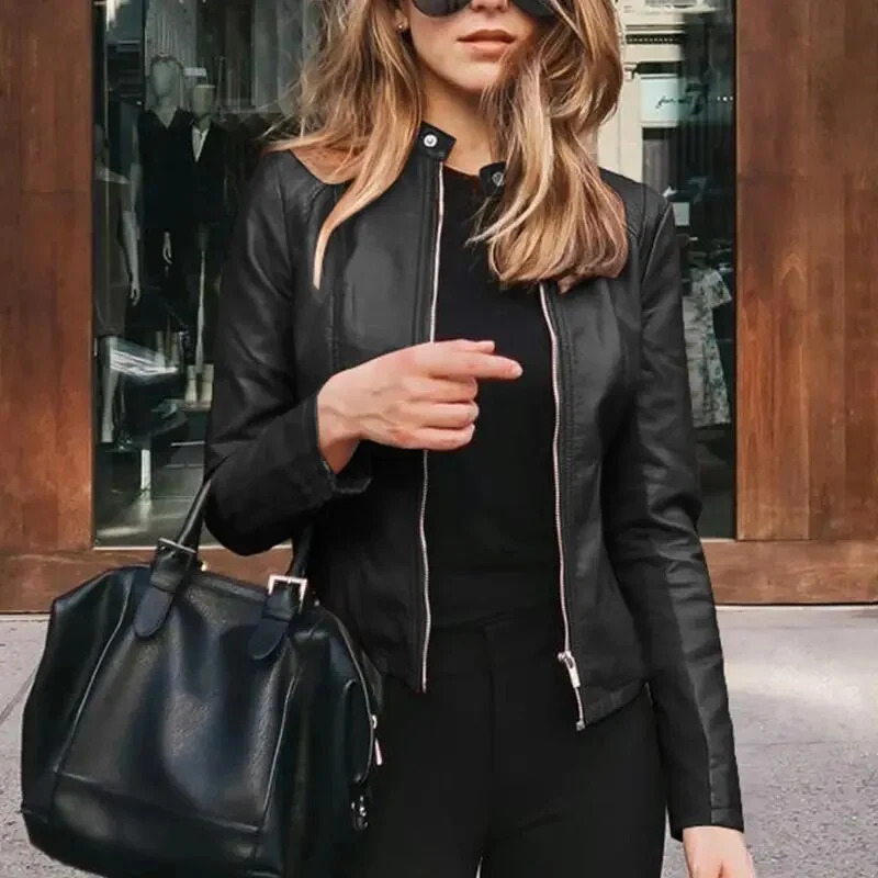 Antonia | Damen Kurze Strukturierte Taillierte Lederjacke