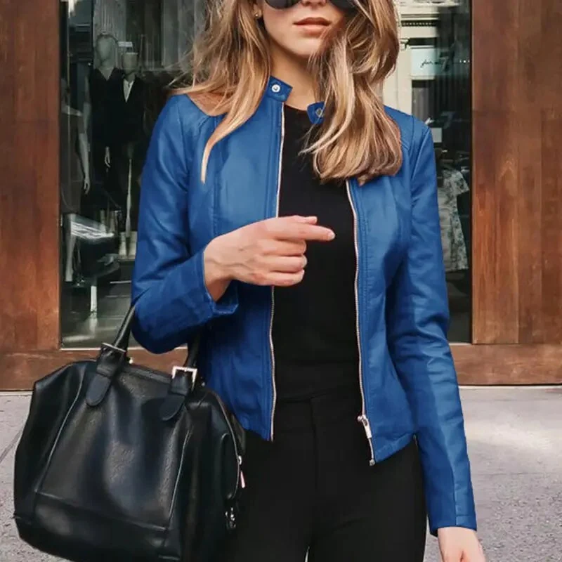 Antonia | Damen Kurze Strukturierte Taillierte Lederjacke