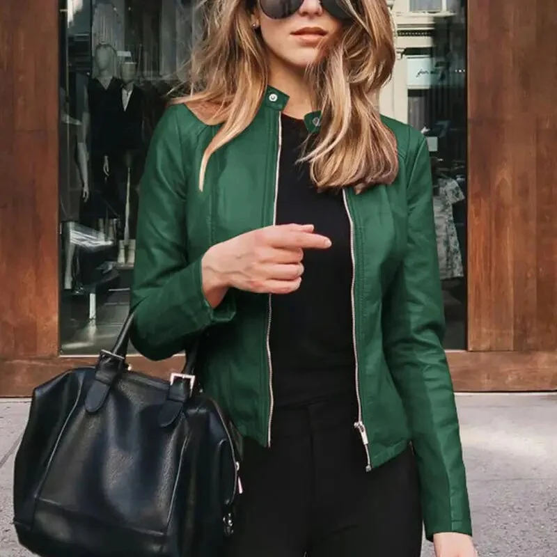 Antonia | Damen Kurze Strukturierte Taillierte Lederjacke