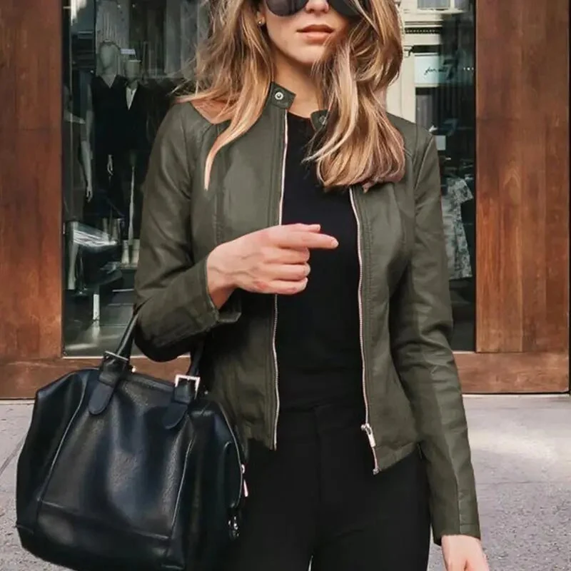 Antonia | Damen Kurze Strukturierte Taillierte Lederjacke