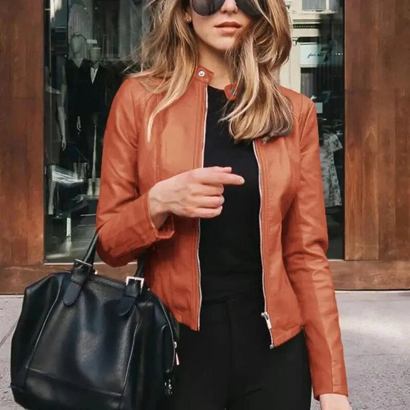 Antonia | Damen Kurze Strukturierte Taillierte Lederjacke