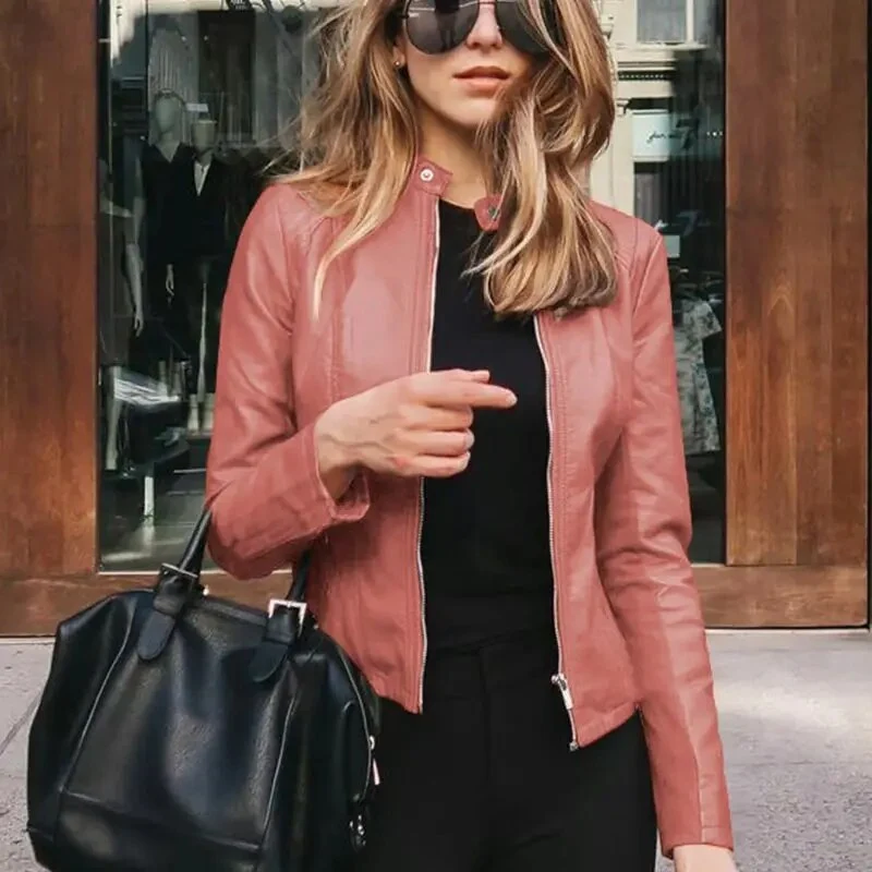 Antonia | Damen Kurze Strukturierte Taillierte Lederjacke