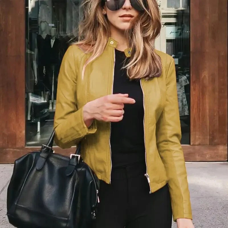 Antonia | Damen Kurze Strukturierte Taillierte Lederjacke