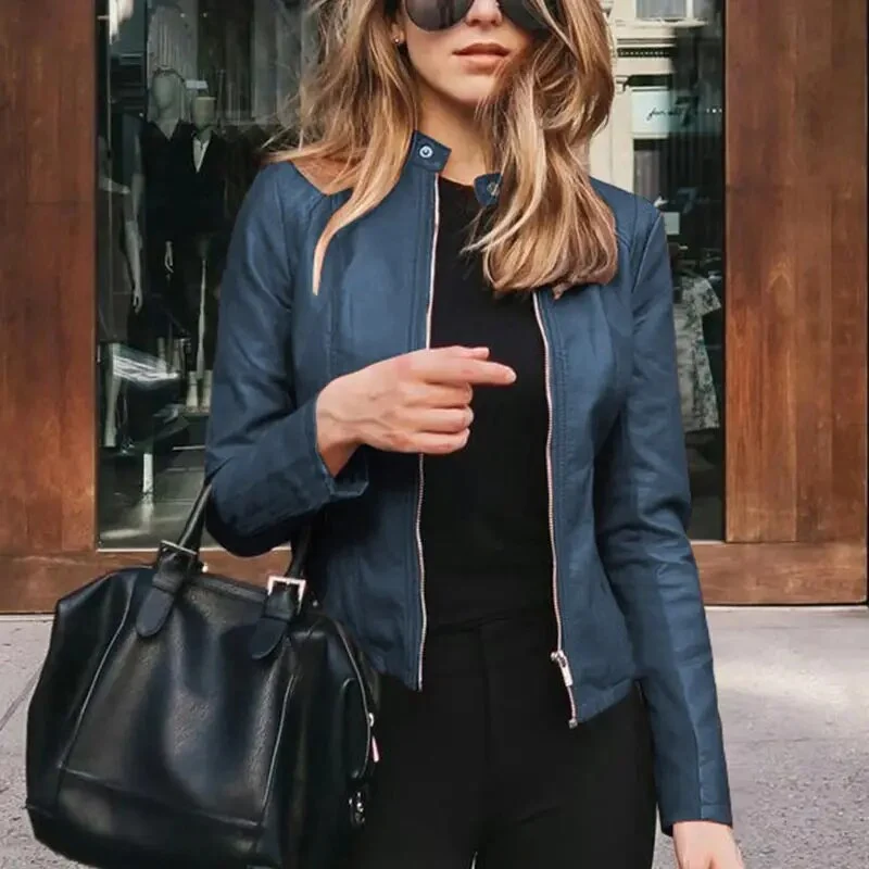 Antonia | Damen Kurze Strukturierte Taillierte Lederjacke