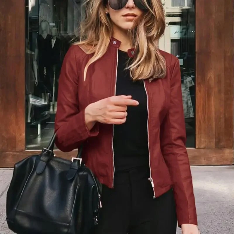 Antonia | Damen Kurze Strukturierte Taillierte Lederjacke