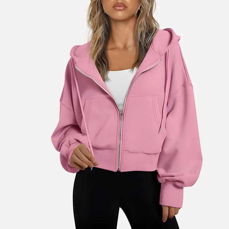 Antonia | Damen Cropped Zip Hoodie Relaxed Fit