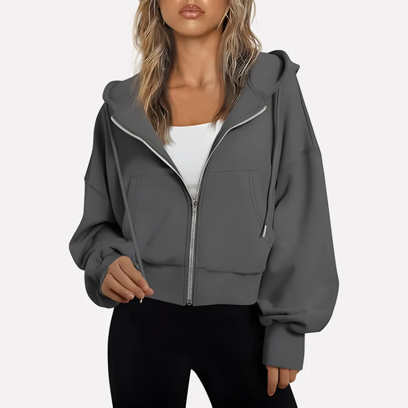 Antonia | Damen Cropped Zip Hoodie Relaxed Fit