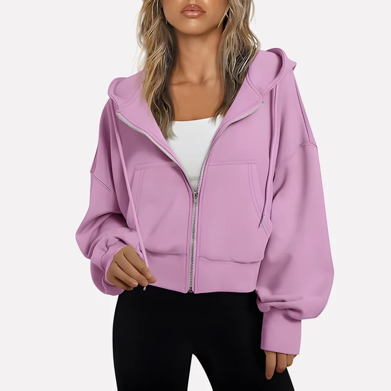 Antonia | Damen Cropped Zip Hoodie Relaxed Fit