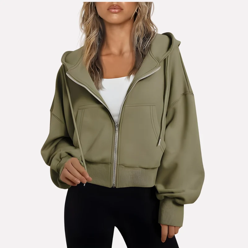 Antonia | Damen Cropped Zip Hoodie Relaxed Fit