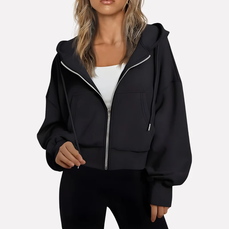 Antonia | Damen Cropped Zip Hoodie Relaxed Fit