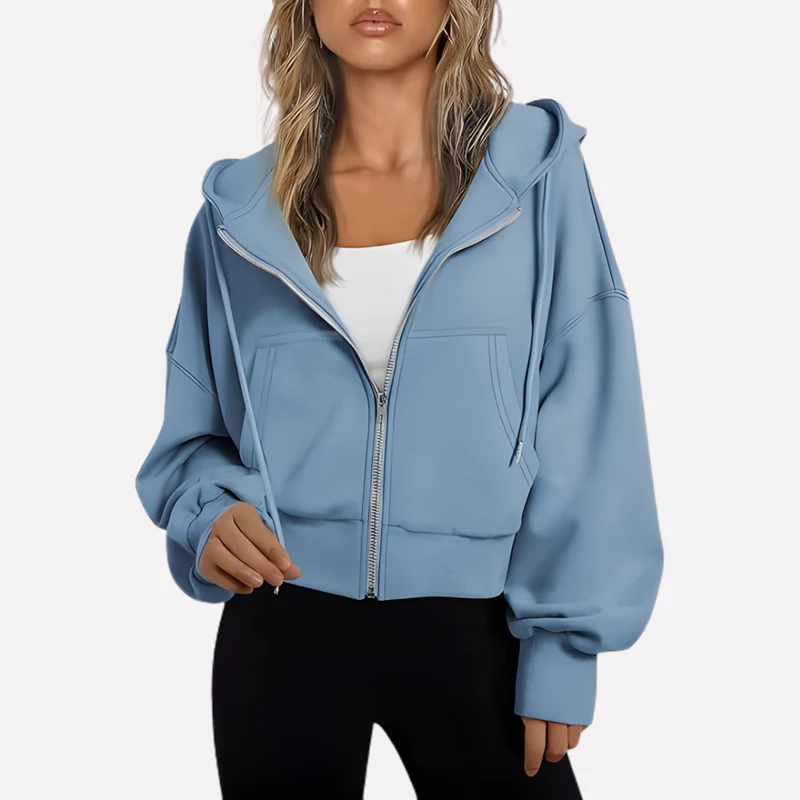Antonia | Damen Cropped Zip Hoodie Relaxed Fit