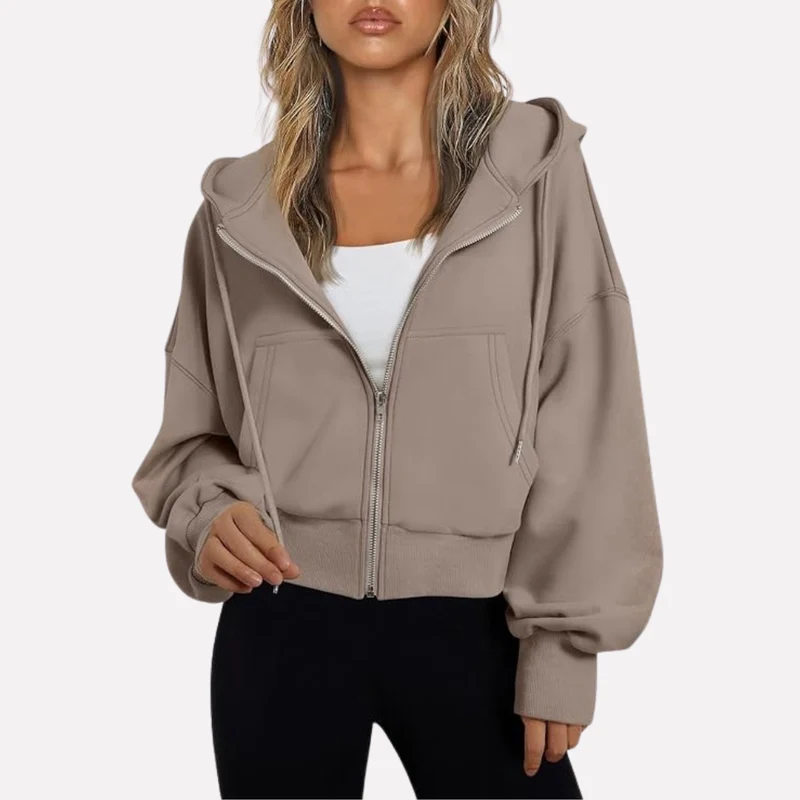 Antonia | Damen Cropped Zip Hoodie Relaxed Fit