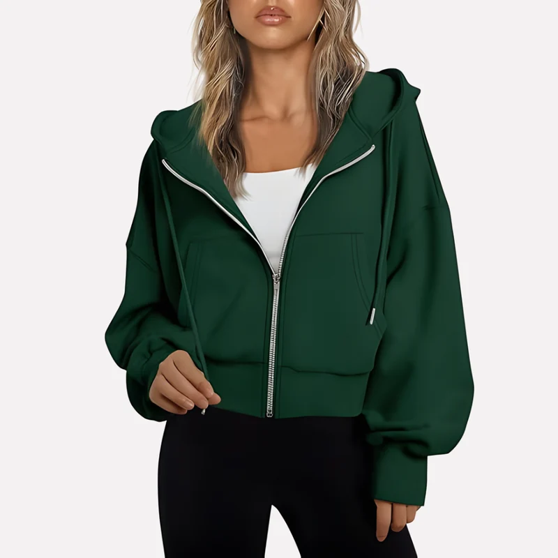 Antonia | Damen Cropped Zip Hoodie Relaxed Fit