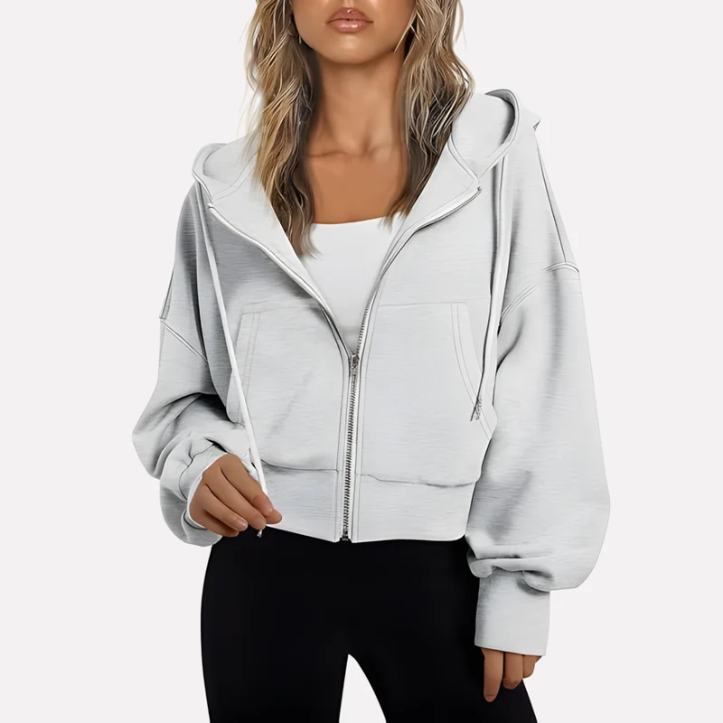 Antonia | Damen Cropped Zip Hoodie Relaxed Fit
