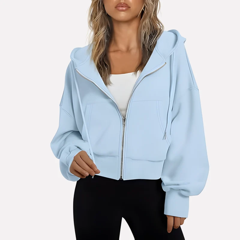 Antonia | Damen Cropped Zip Hoodie Relaxed Fit