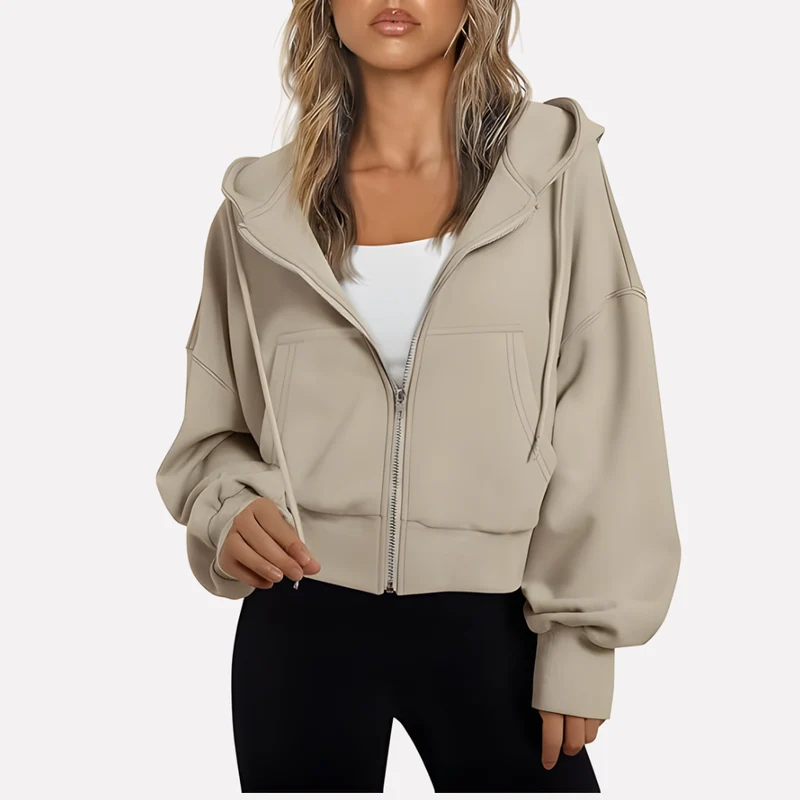 Antonia | Damen Cropped Zip Hoodie Relaxed Fit