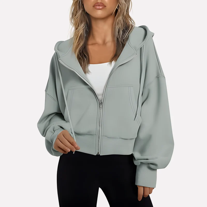 Antonia | Damen Cropped Zip Hoodie Relaxed Fit