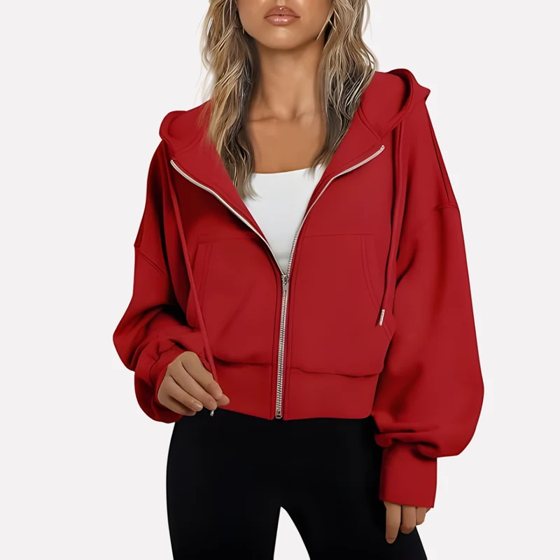 Antonia | Damen Cropped Zip Hoodie Relaxed Fit